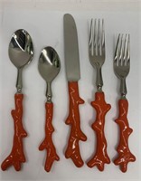 Group Of Flatware With Red Coral Design Handles