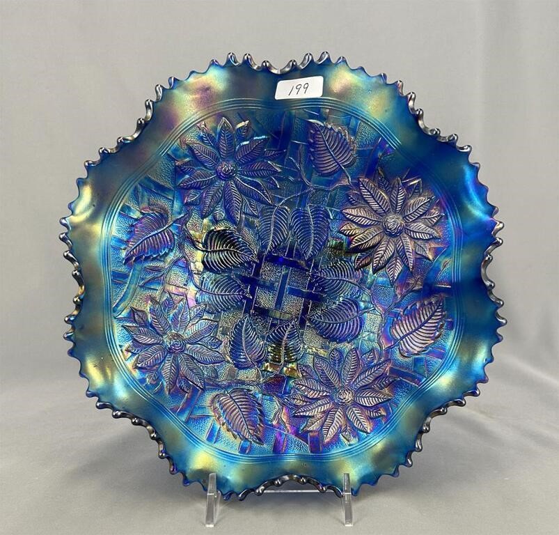 Poinsettia and Lattice ftd ruffled bowl - blue