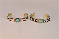 2 Zuni Bracelets Silver and Turquoise
