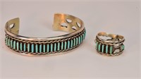 Zuni Needlepoint Inlay Silver Bracelet & Ring