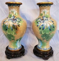 Stunning Large Pair Cloisonne Asian  Floral Vases