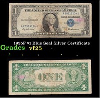 1935F $1 Blue Seal Silver Certificate Grades vf+