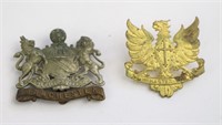 TWO MILITARY CAP BADGES