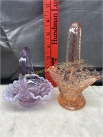 Small pink and purple glass baskets