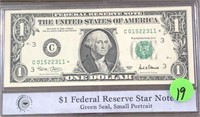 2001 Federal reserve $1 Star Note Green Seal