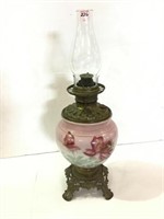 Floral Paint Brass Base Kerosene Lamp