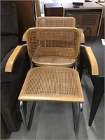 Wood and Metal Chairs with Caning Set of 2