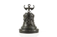 CHINESE BRONZE BELL WITH DRAGON AND BAT
