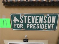 Vintage Stevenson for President License Plate