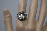 Sterling & Green Amethyst Ring  Size 8