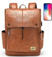 LXY Leather Laptop Backpack Women Vintage Travel