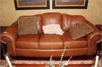 Leather 3 Cushion Sofa and 2 Pillows