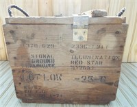 Wooden Ammo Box with rope handles. 15" x 15" x