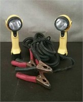 Box-Jumper Cables & 2 Energizer Work Lights