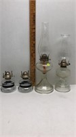 4PC VINTAGE OIL KEROSENE GLASS LAMPS