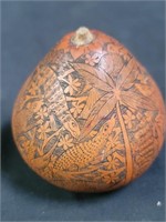 Small hand-carved Peruvian gourd, 3"h. x 3"diam.