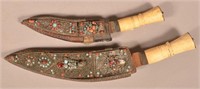 2 Vintage "Kukri" Knives in Decorative Sheaths, Sl