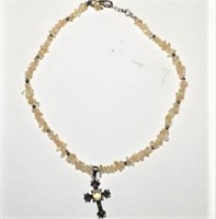 Sterling Cross on Glass Bead Chain