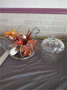Glass pumpkin metal turkey basket fall decor