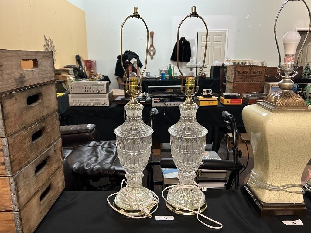 Pair Clear Glass Table Lamps