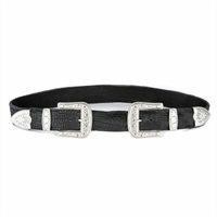 NWT Frankie Double Buckle Leather Belt - Black by