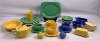 Unmarked Fiesta style dinner ware: Plates, bowls,