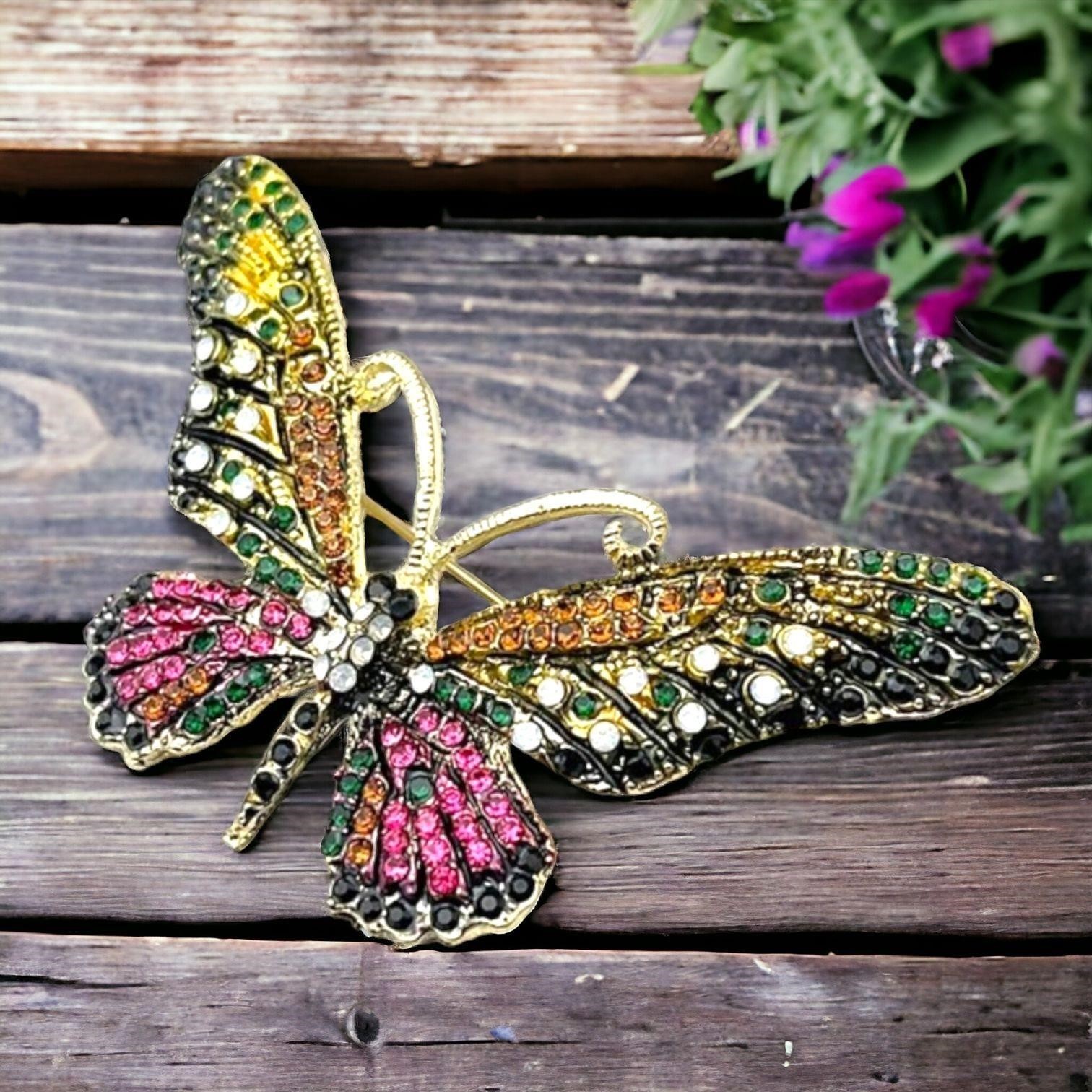 Vivid Multi Color Flying Butterfly Brooch Pin