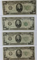 Eight 1934 Twenty Dollar Federal Reserve Notes