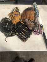 BASEBALL GLOVES & BAT