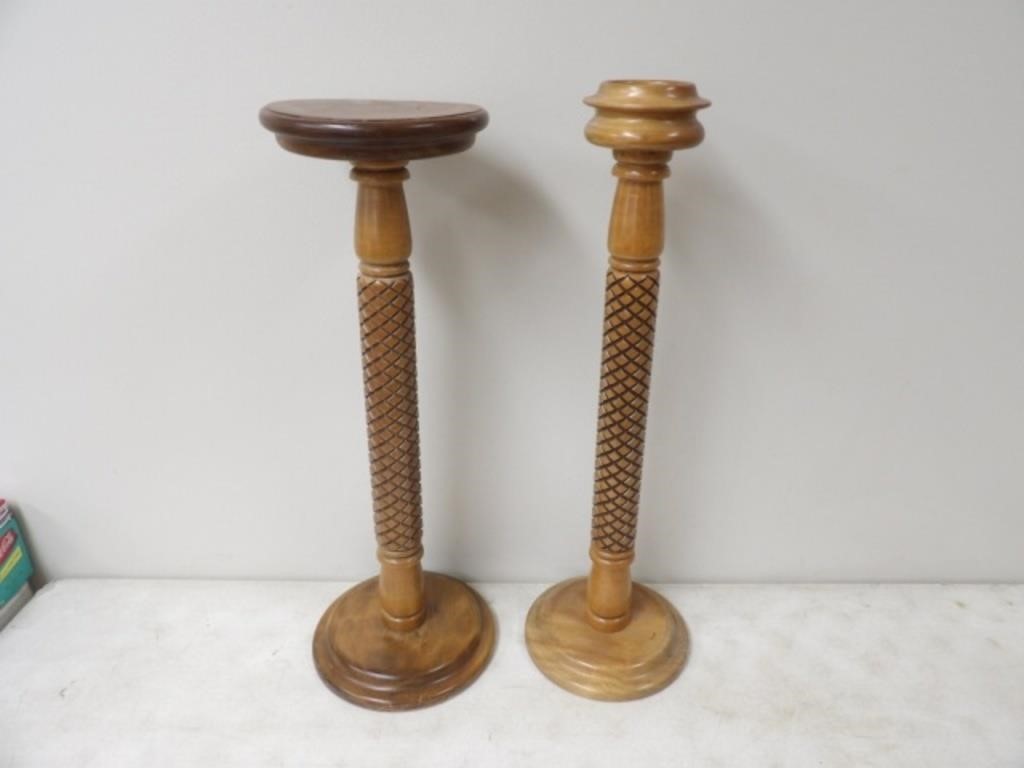 2-Plant-Candle Wood Stands 33in. Tall