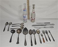 Antique Silverware & Glass Pepsi Bottles