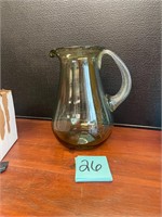 art glass green blown glass pitcher