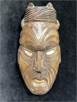 Hand Carved Tribal Mask Mother of Pearl Eyes