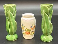 2 MCM Shawnee Pottery Leaf Vases & Ainsley Howard