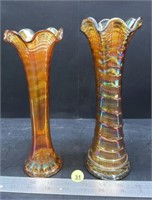2 Carnival Glass Fluted Vases (8.5" & 9"H).