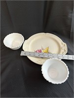 Vintage White Porcelain Bowls and Ceramic Plate