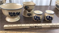 Pfaltzgraff pedestals bowl, shakers, butter warmer