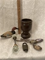 Slaymaker Padlock, Heavy Wood Goblet, Glass Door