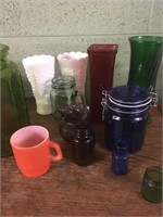 Colorful glass bottle jar lot