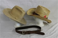 Men's felt, straw hats and leather belt 40"