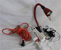 Power bars, extension cord and clamp light