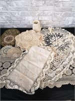 Vintage crochet doilies and runners.
