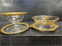 LOT OF 2 CRYSTAL AND GOLD GILDED BOWLS/UNDERPLATES