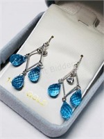 14KT Gold Blue Topaz & White Sapphire Earrings
