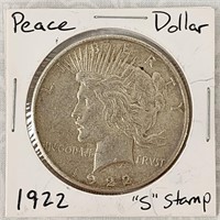 1922 S Peace Silver Dollar $1 90%