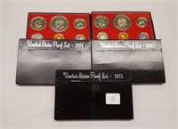 1973, ’74, (3) ’75 Proof Sets (Two No Boxes)