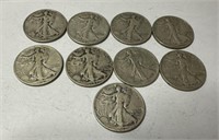 9 Walking Liberty Half Dollars