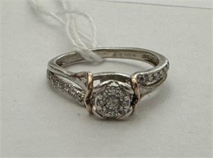 14K White Gold Illusion Set Diamond Ring w Rose Go