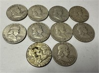 10 Franklin Half Dollars