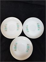 Set of 3 Fireking saucers with blue floral design